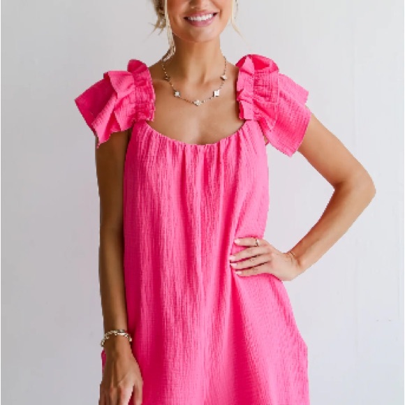 NWT Ces Femme DressUp Radiant Flair Hot Pink Romper Lined Size Medium - Picture 7 of 15